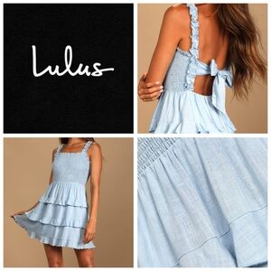 Super Sweet Light Blue Smocked Ruffled
Tie-Back Mini Dress XS